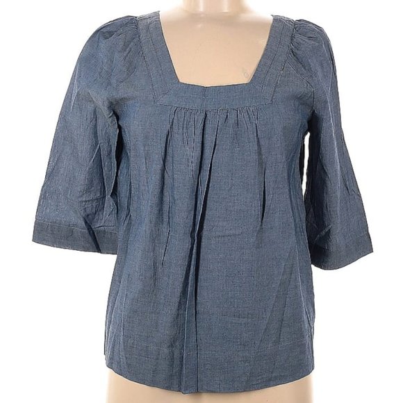 GAP Tops - GAP M Medium Chambray denim blue short sleeve blouse top shirt 100% cotton
